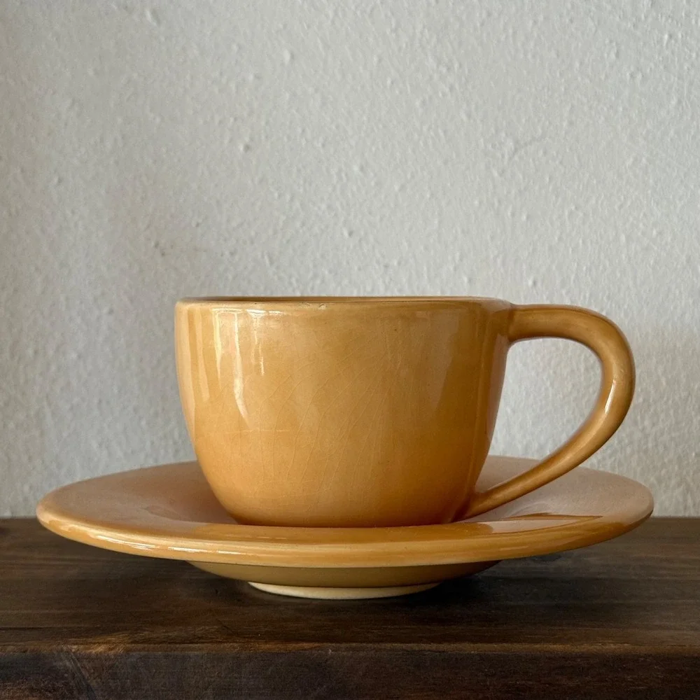 Vintage Pottery Barn Sausalito Amber Espresso Cup Saucer Set 8pc Mexico